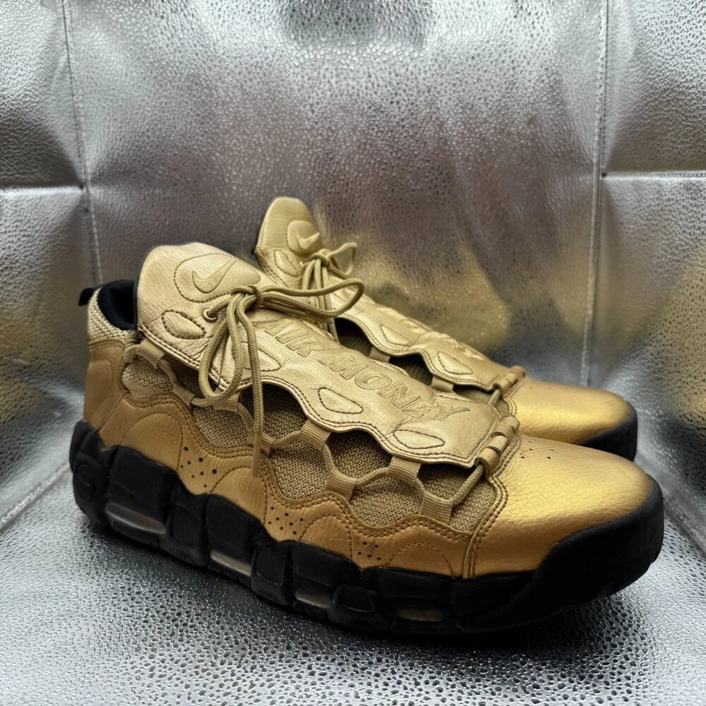 Size 13 Nike Air More Money Mens Metallic Gold Black Basketball Shoes AJ2998-700